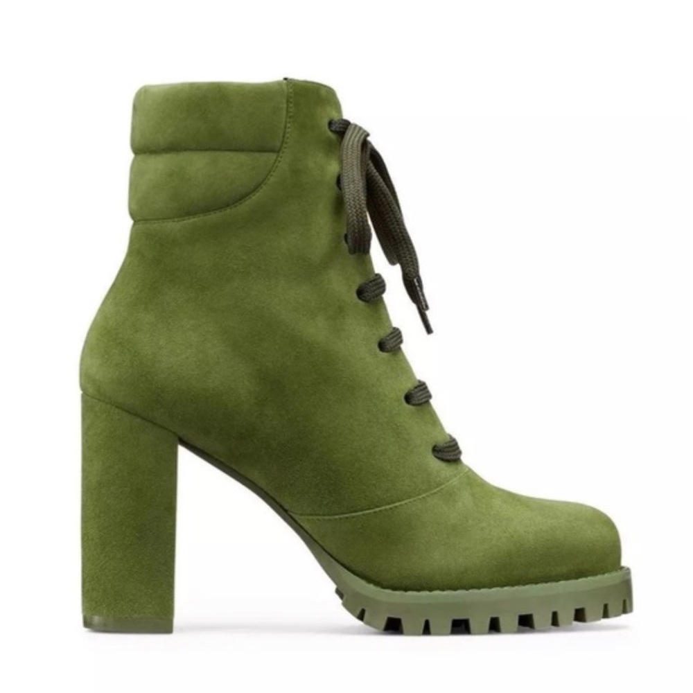 NWOB STUART WEITZMAN CYLER VIBRANT GREEN SUEDE BOOTS SIZE 10 - Picture 2 of 4